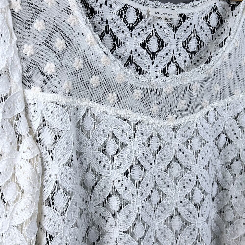 Coastal Cowgirl Delicate Babydoll Lace Daisies Bell Sleeve Boho Chic Women MED - Picture 3 of 9